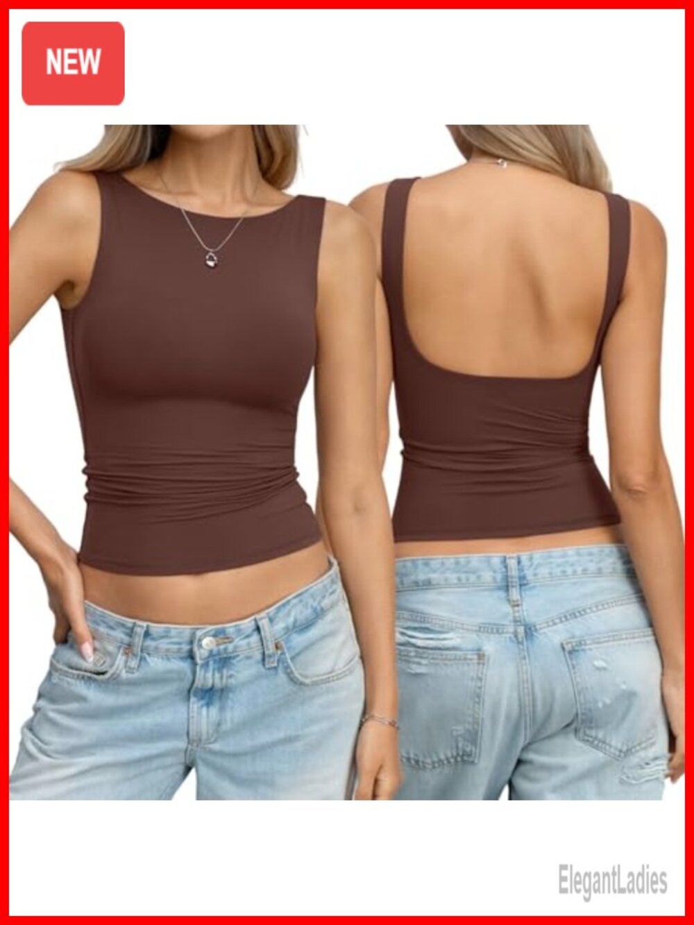 Women's Double Lined Backless Crop Tank Top Fitted Boat Neck Sleeveless Cami